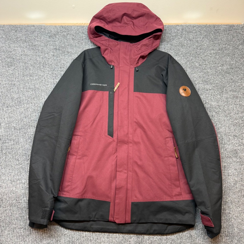 Obermeyer Grommet Ski Jacket Mens Medium Red Black Waterproof Hooded Coat